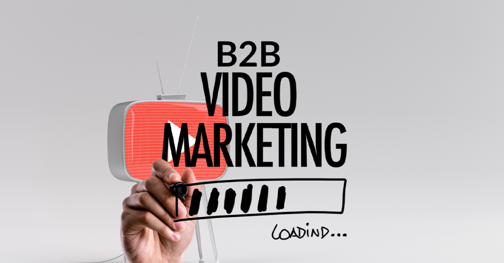A hand-drawn loading screen with a YouTube logo in the background and says B2B video marketing
