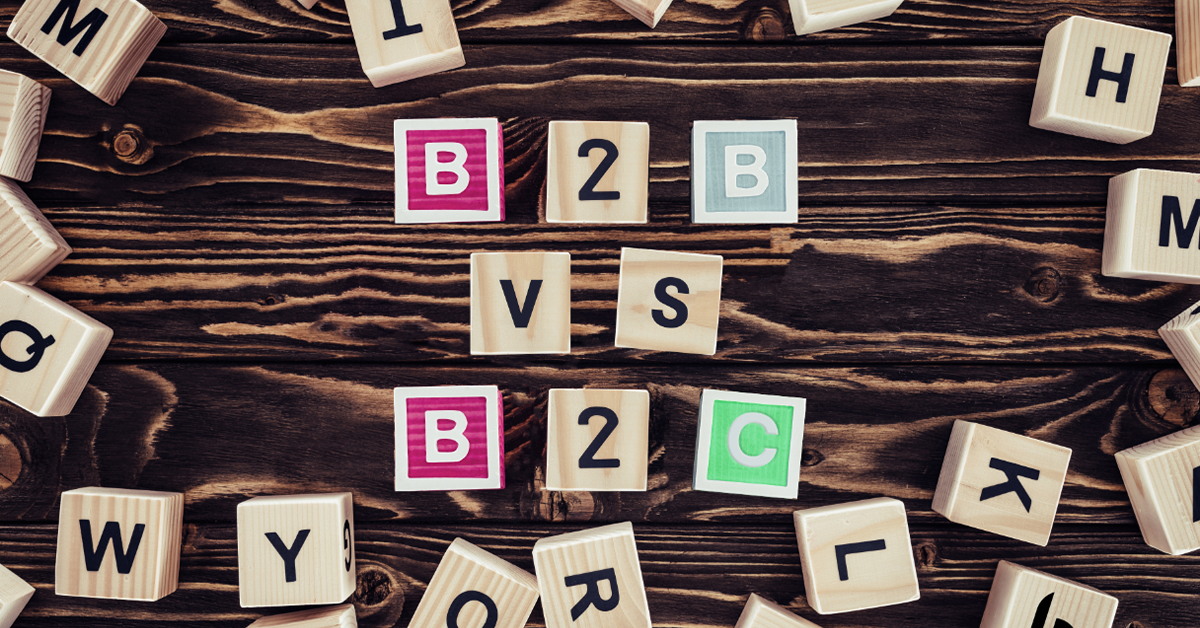 A table of alphabet blocks that spell out B2B vs B2C