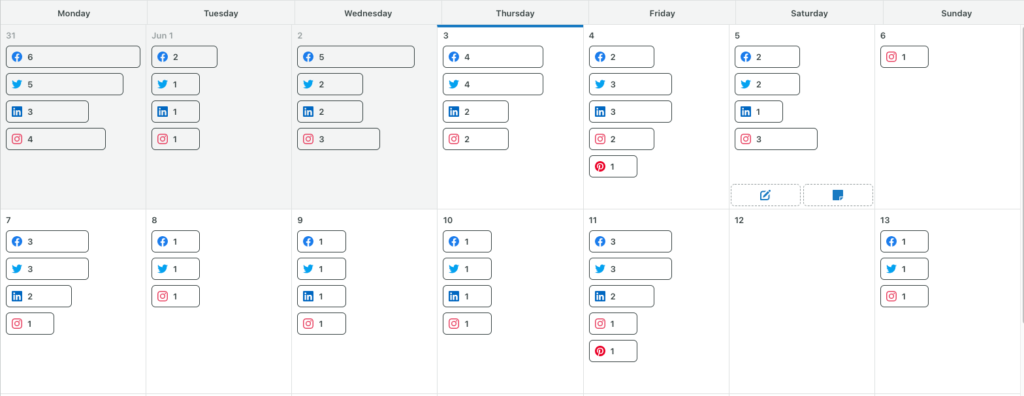 A screenshot of a content calendar, showing a social media strategy in action.