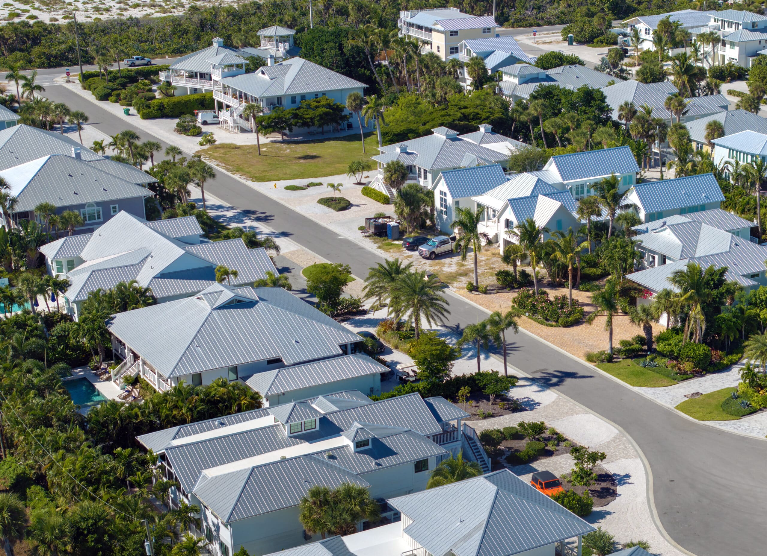 Aerial view of luxury residential homes in a Florida coastal community