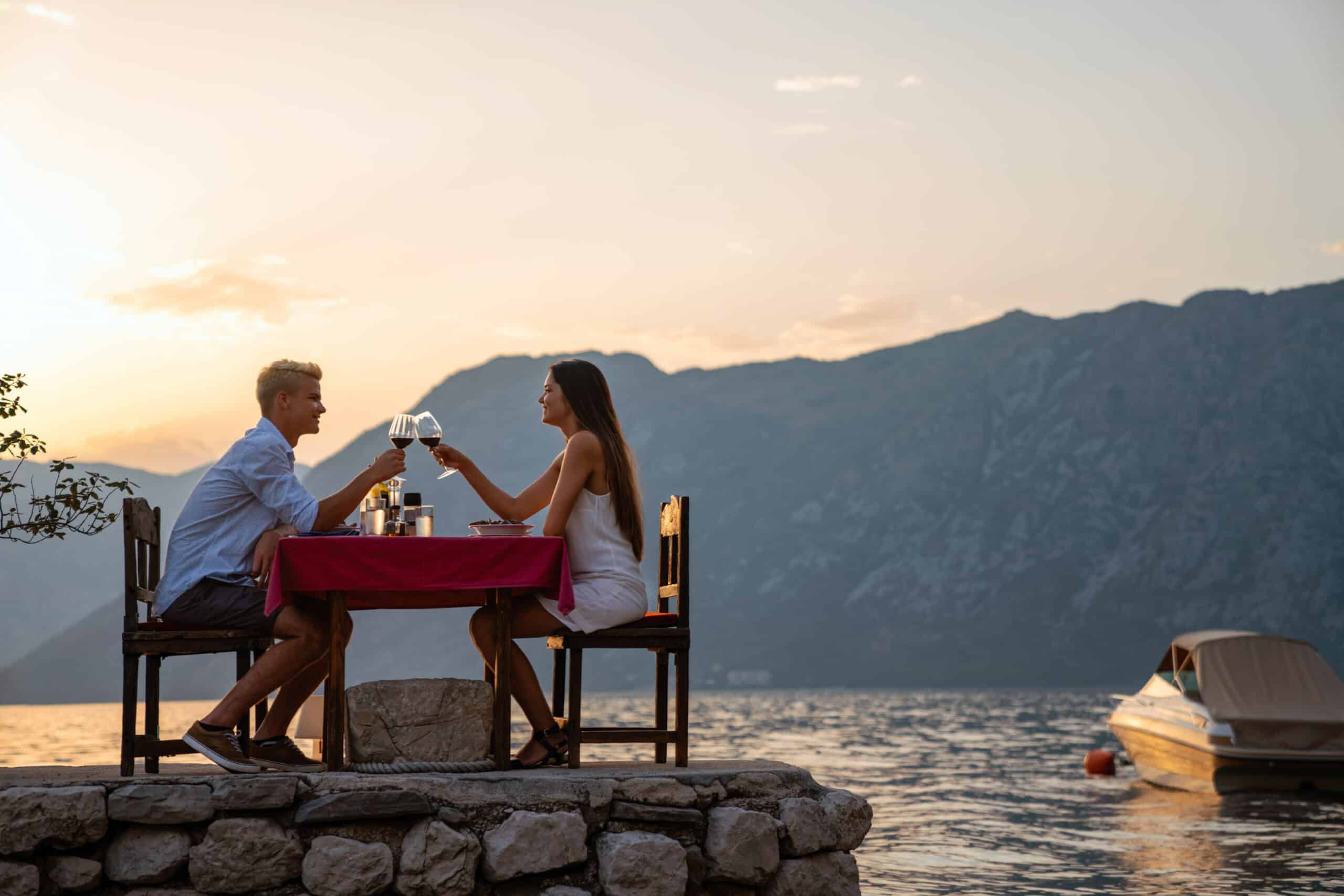 Social Media for Luxury Travel showcasing an upscale dining experience by the sea.