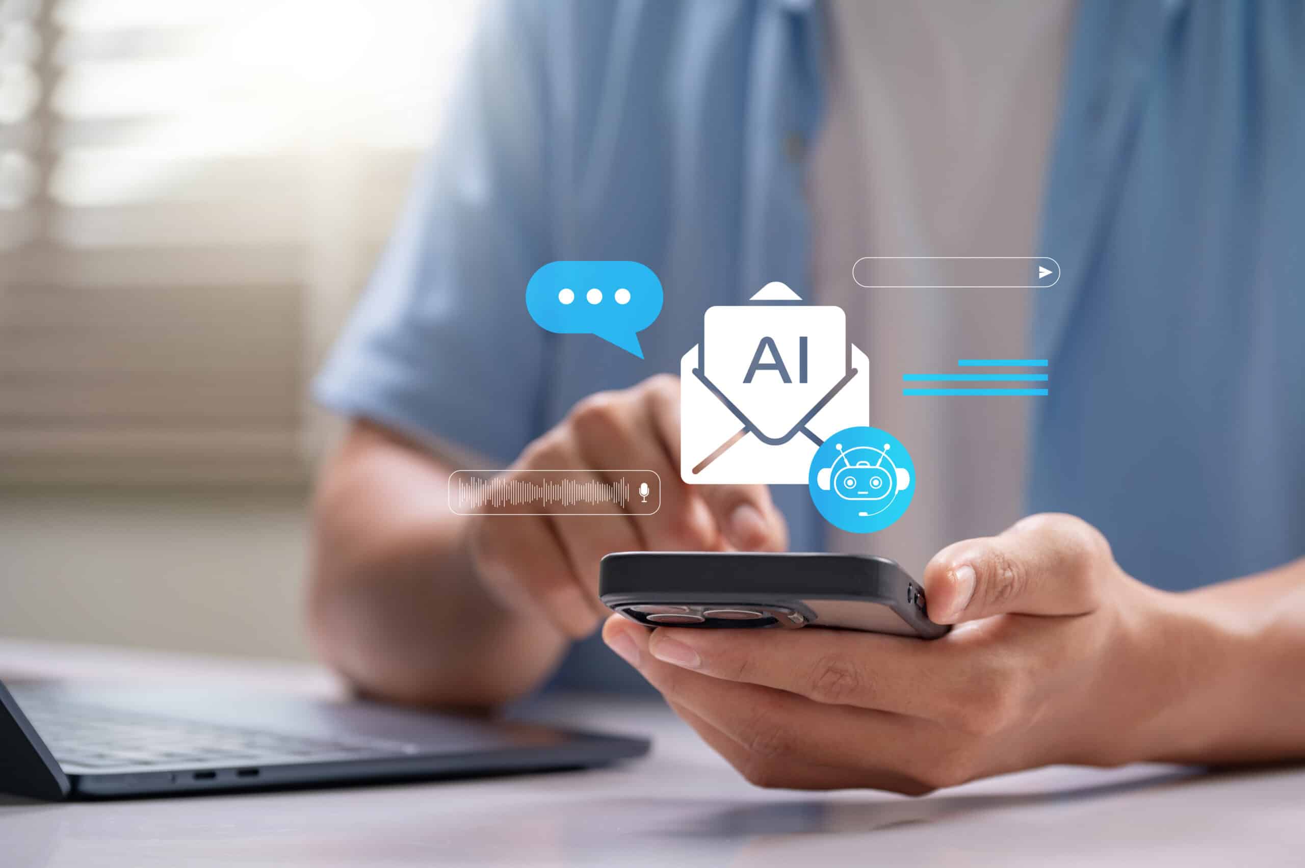 Person using AI email marketing generator app on smartphone